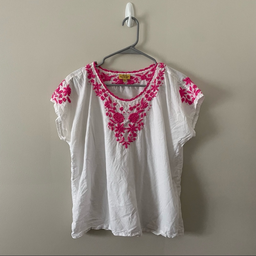 Roller Rabbit Embroidered Blouse White Pink